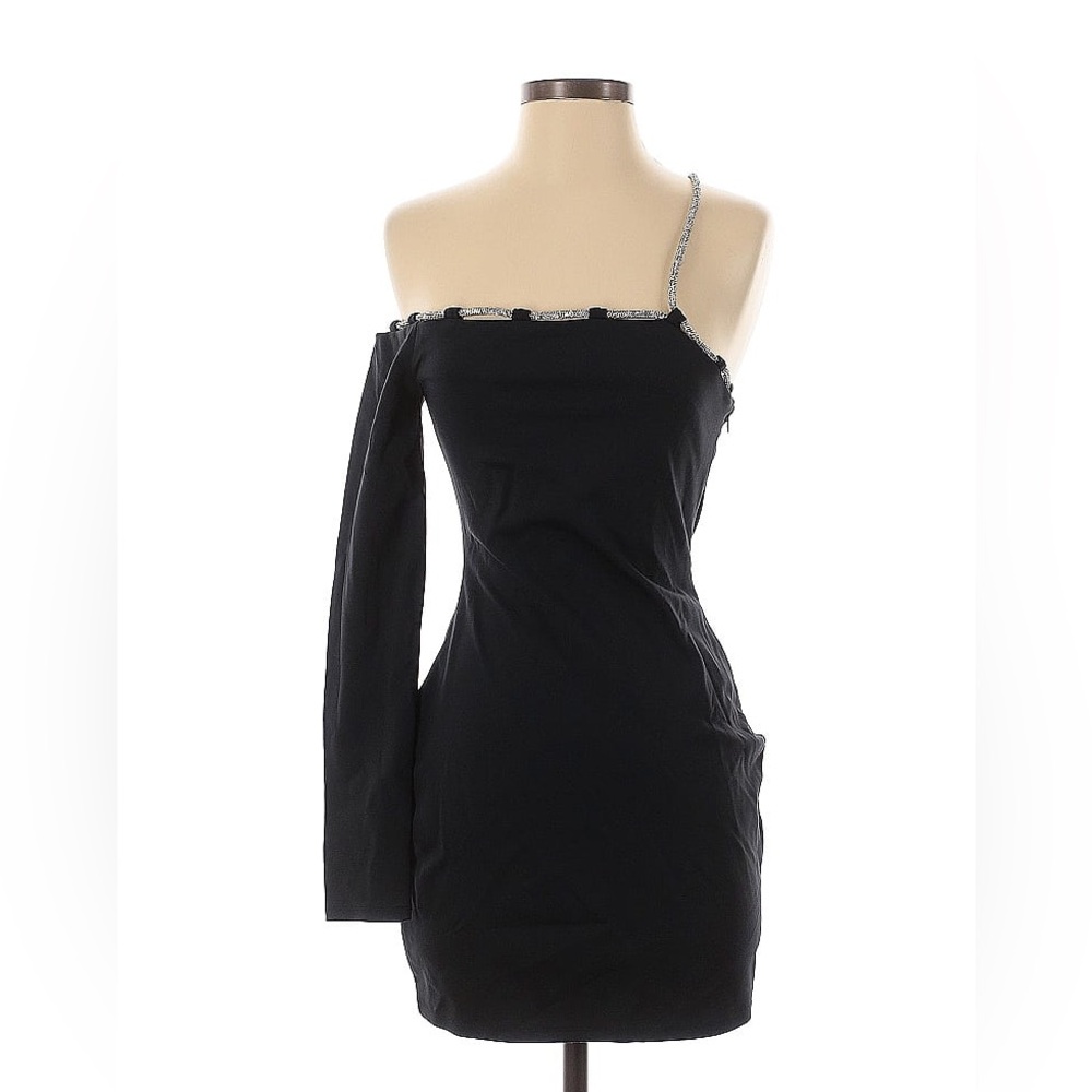 Lovers + Friends Black Mini One Shoulder Sparkly Detail Cocktail Dress Small